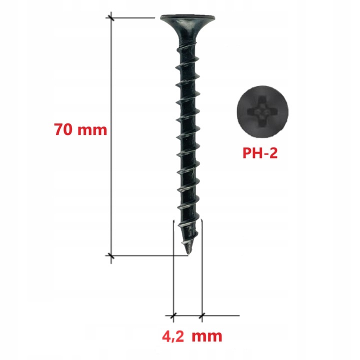 Wkręty czarne 4.2×70 do drewna płyt GK – 250 szt. - obrazek 2