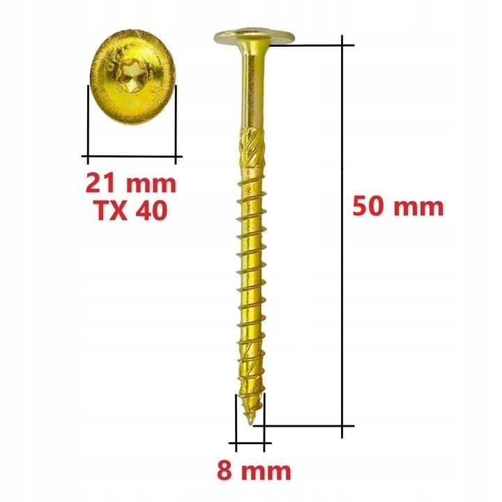 Wkręty ciesielskie do drewna 8×50 talerzowe torx – 50 szt. - obrazek 2